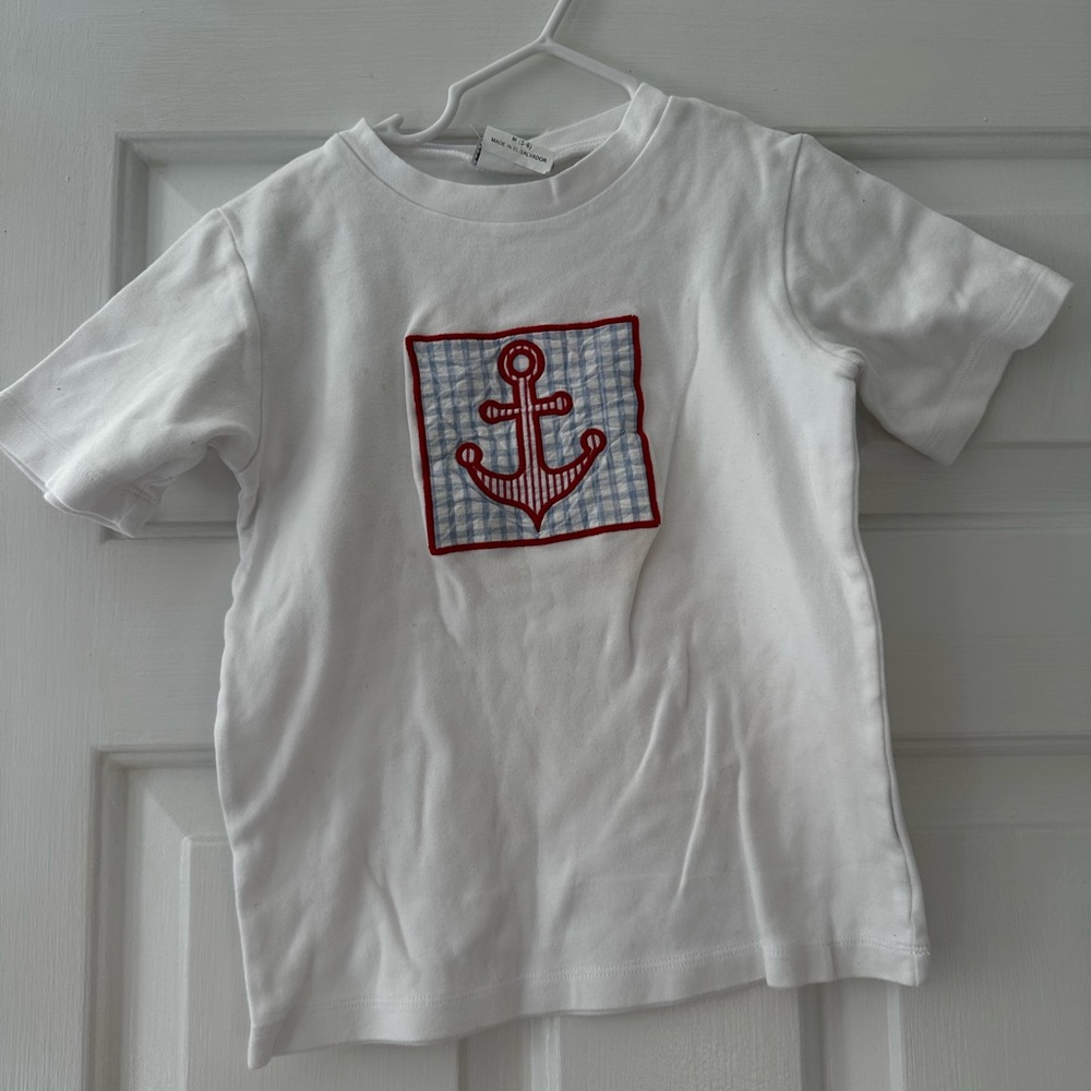 Shrimp & Grits Kids Shirt with Red Anchor Design